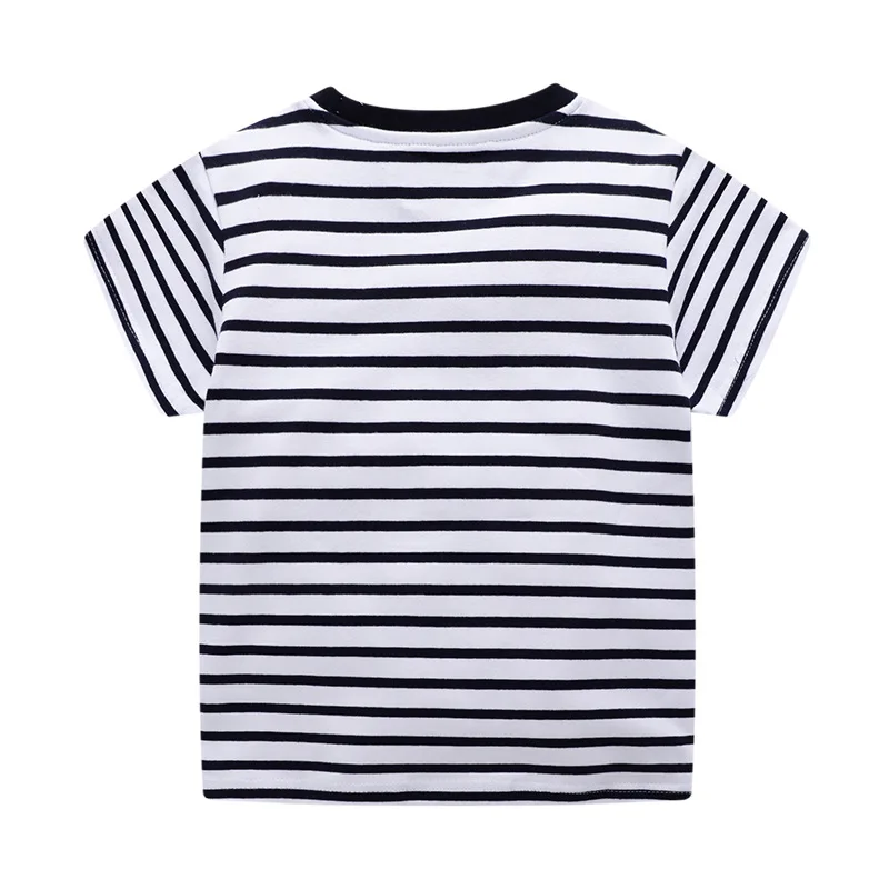 Boys O-neck Short Sleeve Stripes Cartoon Dolphins Painting Grey 100% Cotton Summer T-shirts Casual Streetwear |