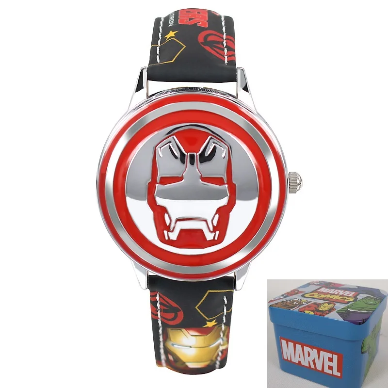 IM-BK BOX GIFT Marvel Мстители Капитан Америка ребенок раскладушка кожа Водонепроницаемый Дети Кварцевые металлический чехол для часов Дисней 81032 Relojios Горячая - Цвет: IM-BK BOX GIFT