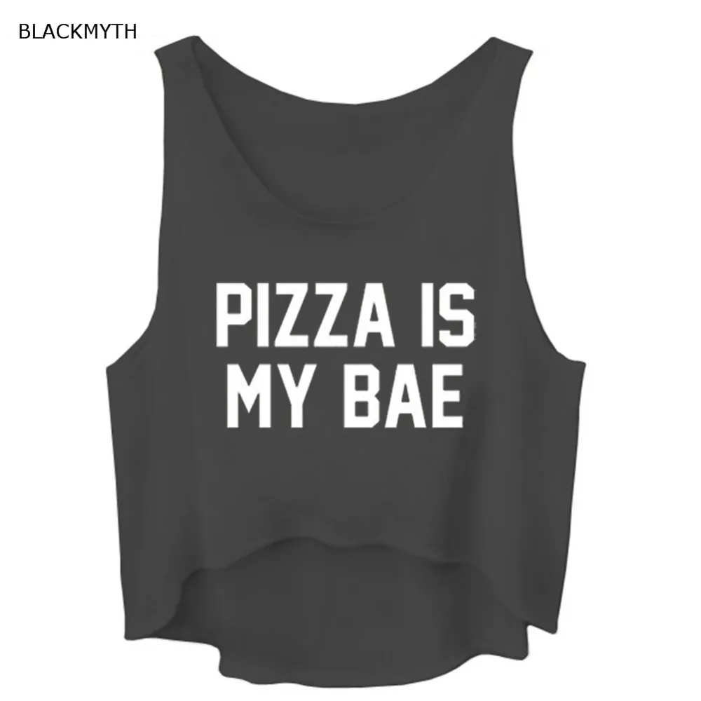 BLACKMYTH/Новое поступление женская футболка с надписью piza IS MY BAE без рукавов короткий