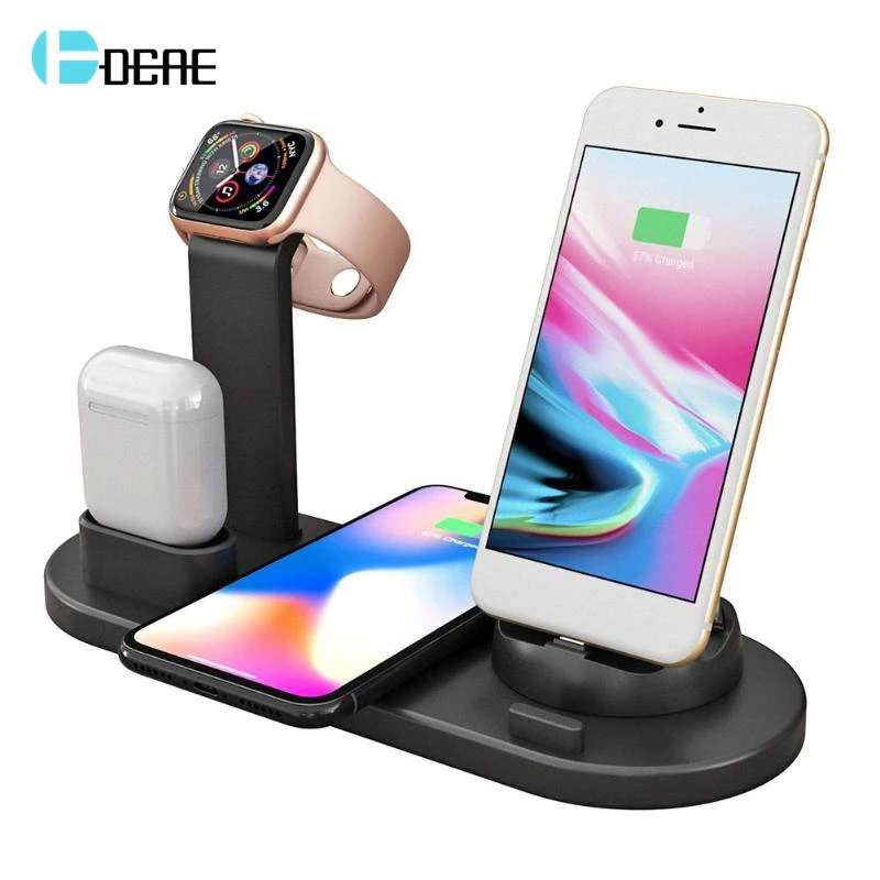 Беспроводное зарядное устройство 4 в 1 подставка для iPhone 11 8 XS XR Apple Watch Airpods Pro 10 Вт Qi