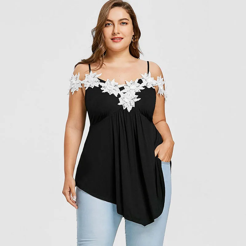 PlusMiss размера плюс 5XL белые цветочные кружева крючком топ на тонких бретелях