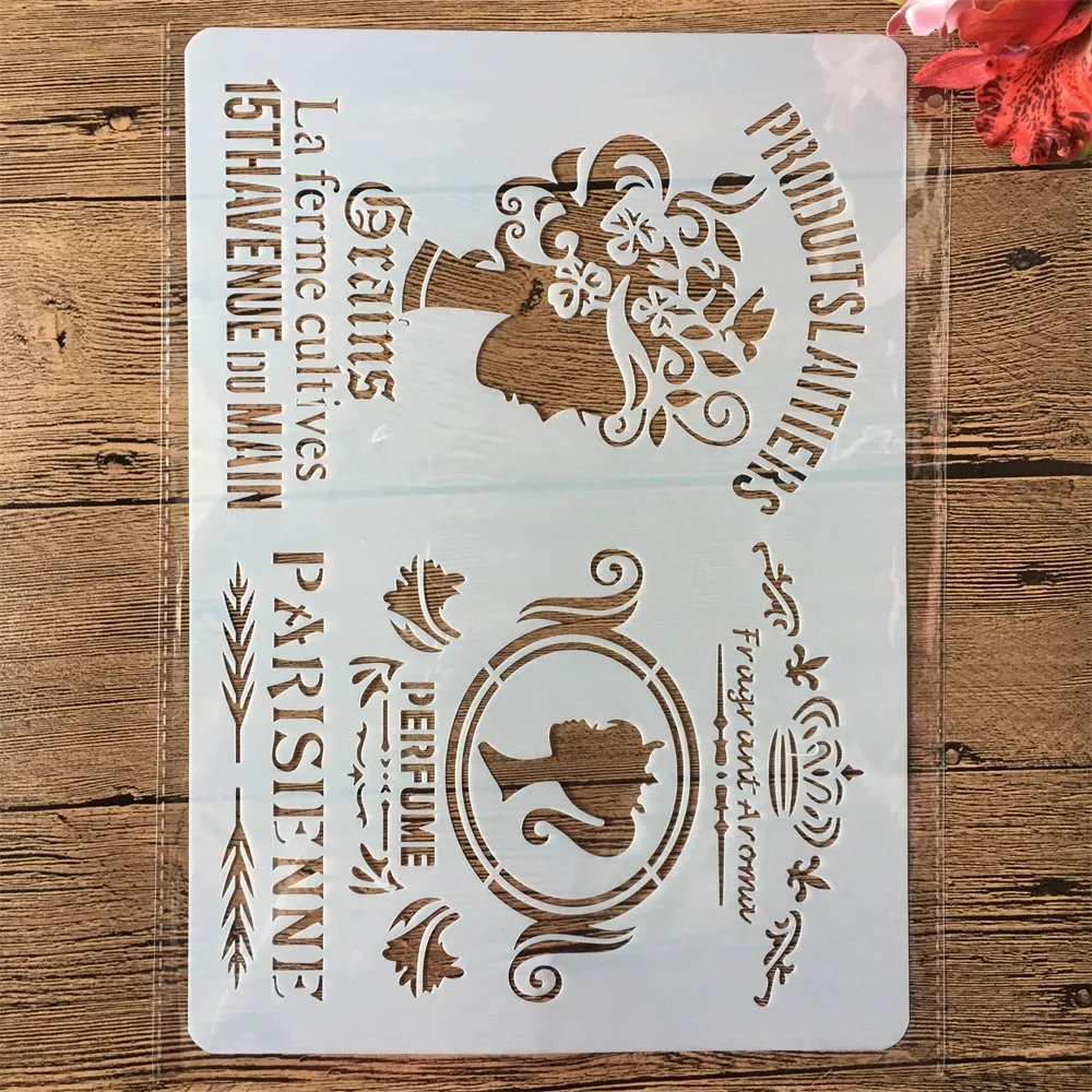 A4 девушка духи французские слова DIY ремесла Layering трафареты живопись штампованная