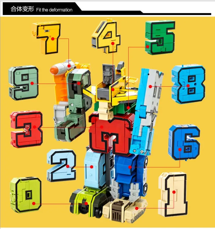 10Pcs in 1 Robot Bricks City Creative Assembling Educational Action Figures Transformer Number Building Block Model Toy for kids | Игрушки и