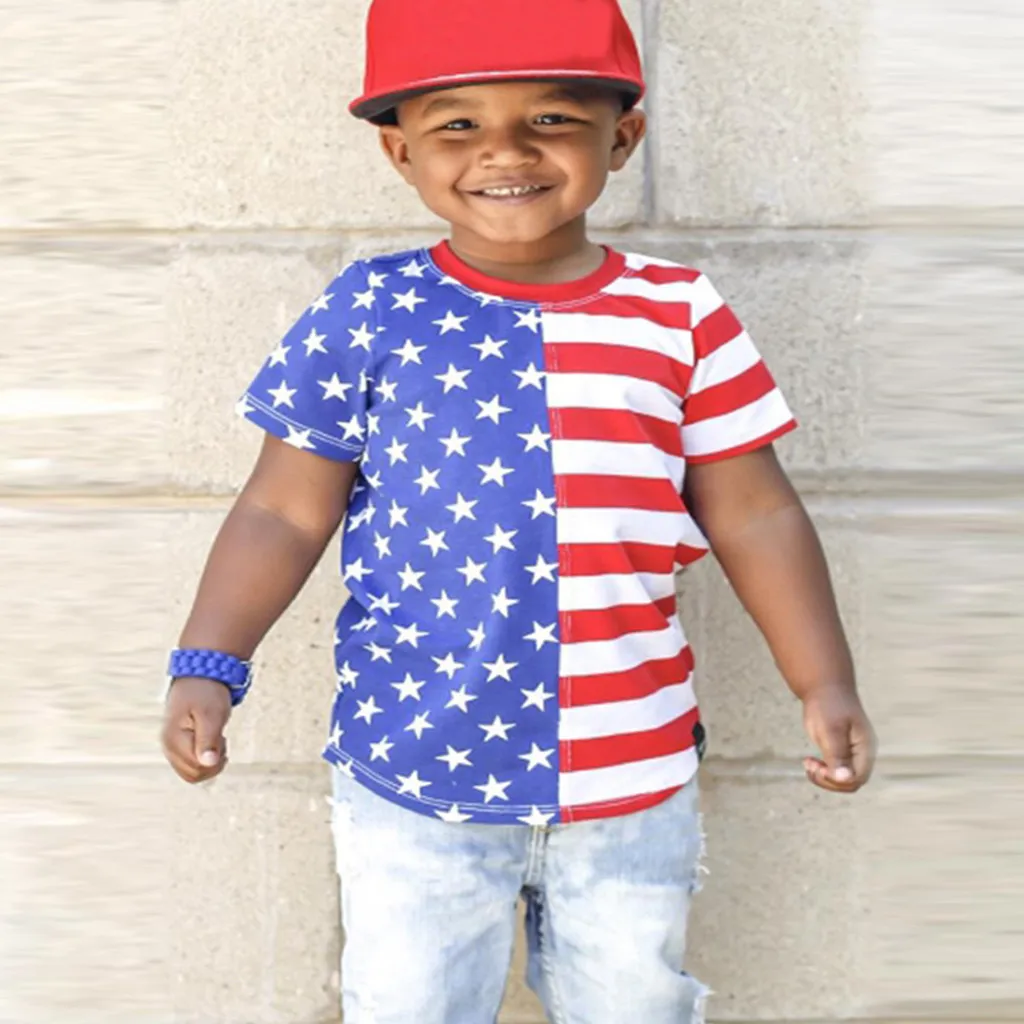 

2019 Toddler Baby Boys&Girls 4th of July Stars Striped Patriotic Tops Shirt Clothes