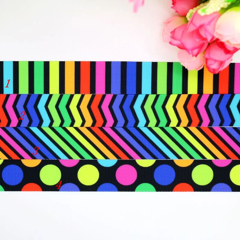 7/8 ''Бесплатная доставка Неоновые шеврон полосы в горошек grosgrain ленты