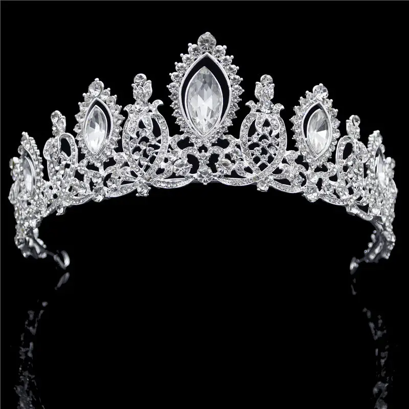 Silver White Свадебные повязки кристалл диадемы и короны волосы ювелирные изделия для выпускного Свадебные Crown Royal queen свадьба корона аксессуары для волос - Окраска металла: Silver White