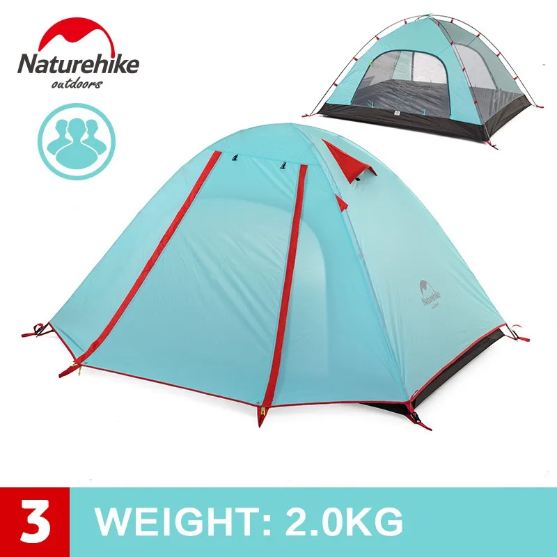 NatureHike 3-4 человек кемпинг палатка двухслойный алюминиевый стержень 3 сезона Открытый Туризм Путешествия играть непромокаемый тент - Цвет: P3 Light blue