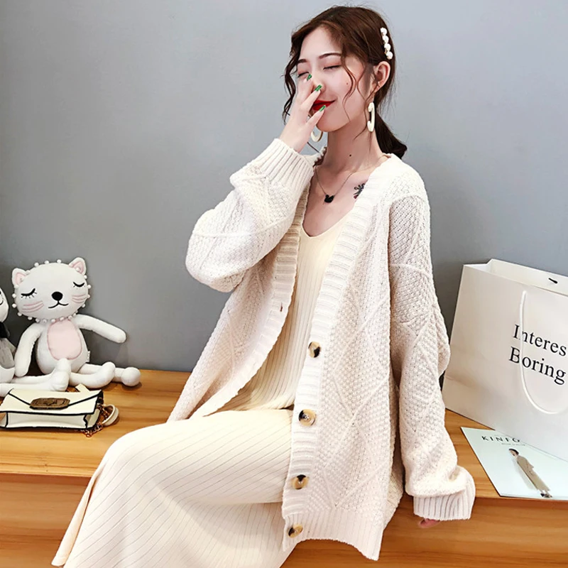 Fitaylor Autumn Winter Women Knitted Sweater Cardigan Coat Casual Loose Single Breasted V Neck Long Sleeve Female Coats |