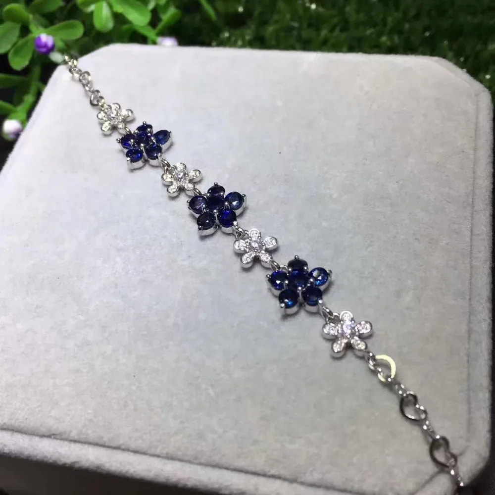 Натуральный сапфир 3 мм s925 Стерлинговое Серебро Изысканные цветы Ювелирные