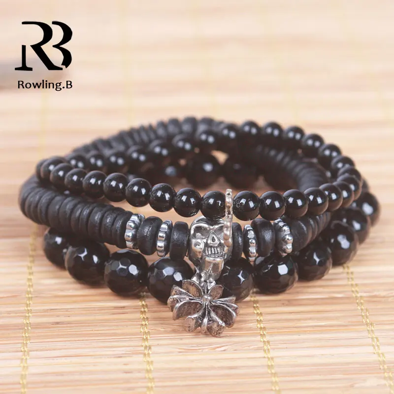 3 шт./компл. природы камня бисера цепи Браслеты комплекты с скелета и крест цветок