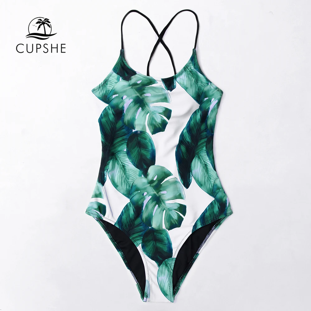 CUPSHE тропические листья на шнуровке цельный купальник женский Бохо Монокини