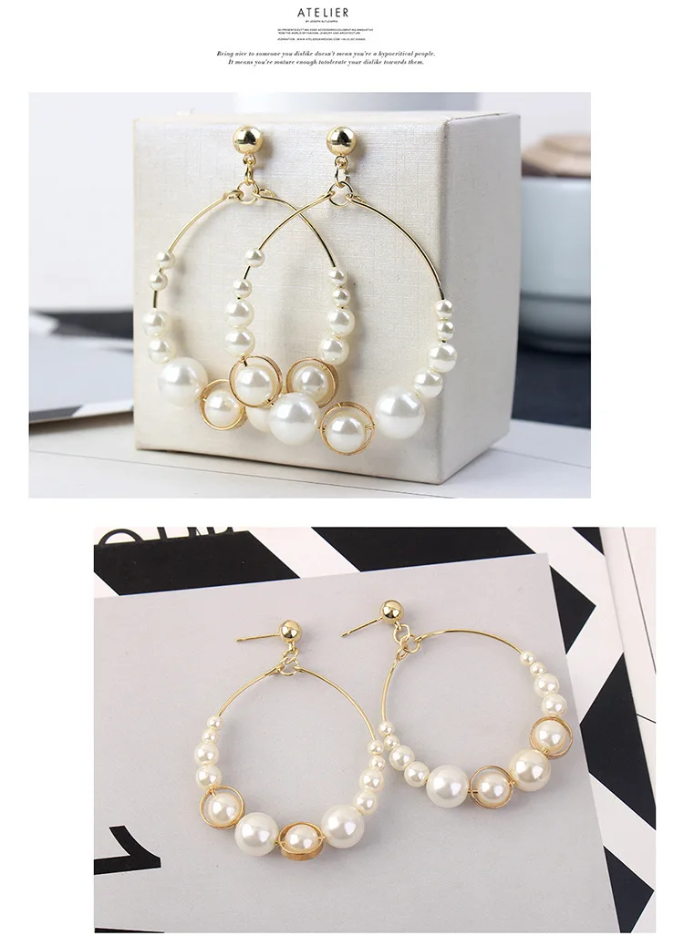 XT QU Wholesale fashion women circle earring with simulated pearl jewelry for bridal wedding free shipping | Украшения и