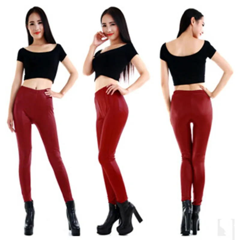 Новинка 2016 кожаные штаны женские леггинсы однотонные облегающие без ног