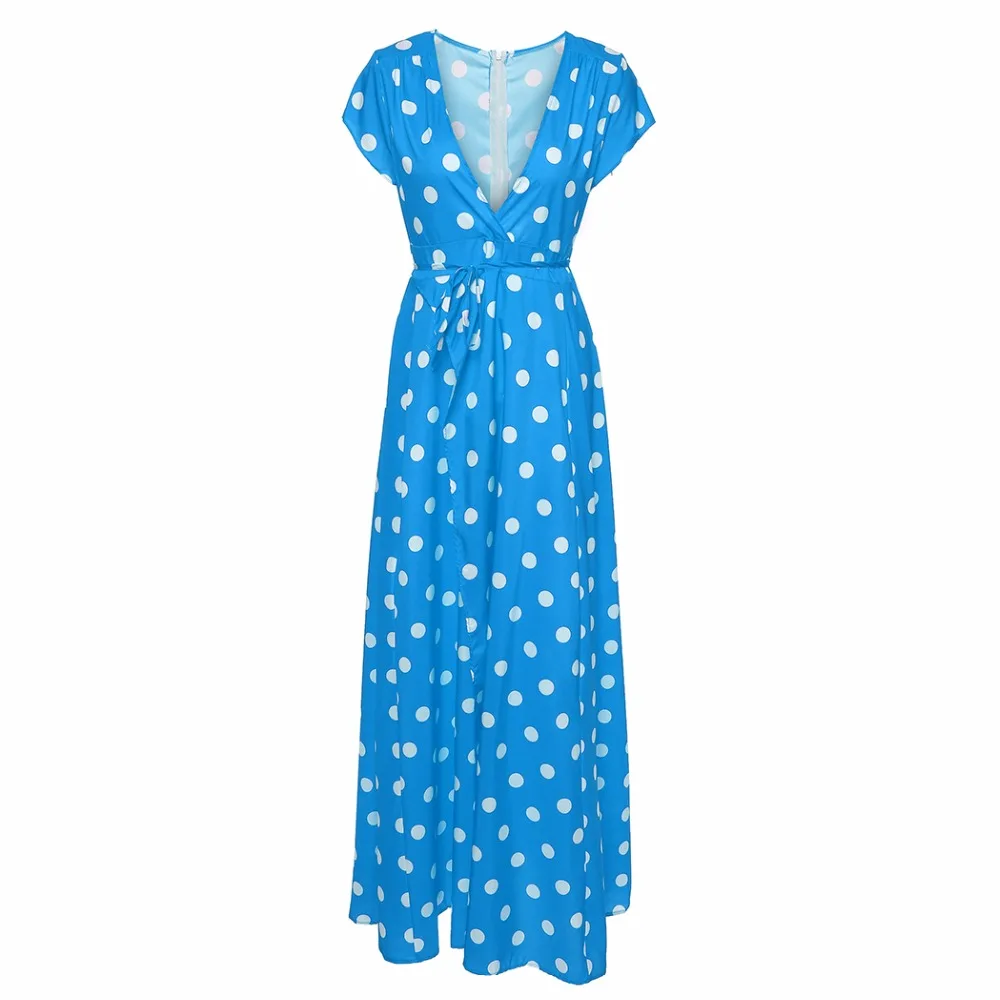 Женская длинная юбка макси в стиле бохо красная/синяя с глубоким треугольным