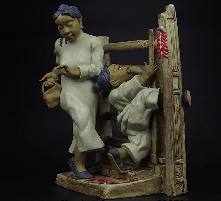 China Pottery Wucai Porcelain Art Decoration Firecrackers Guest Statue Sculpture | Дом и сад