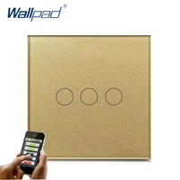 3 gang wifi switch wallpad gold tempered glass frame eu uk 110 240v ac 3 gang phone app ios android wireless wifi touch switch
