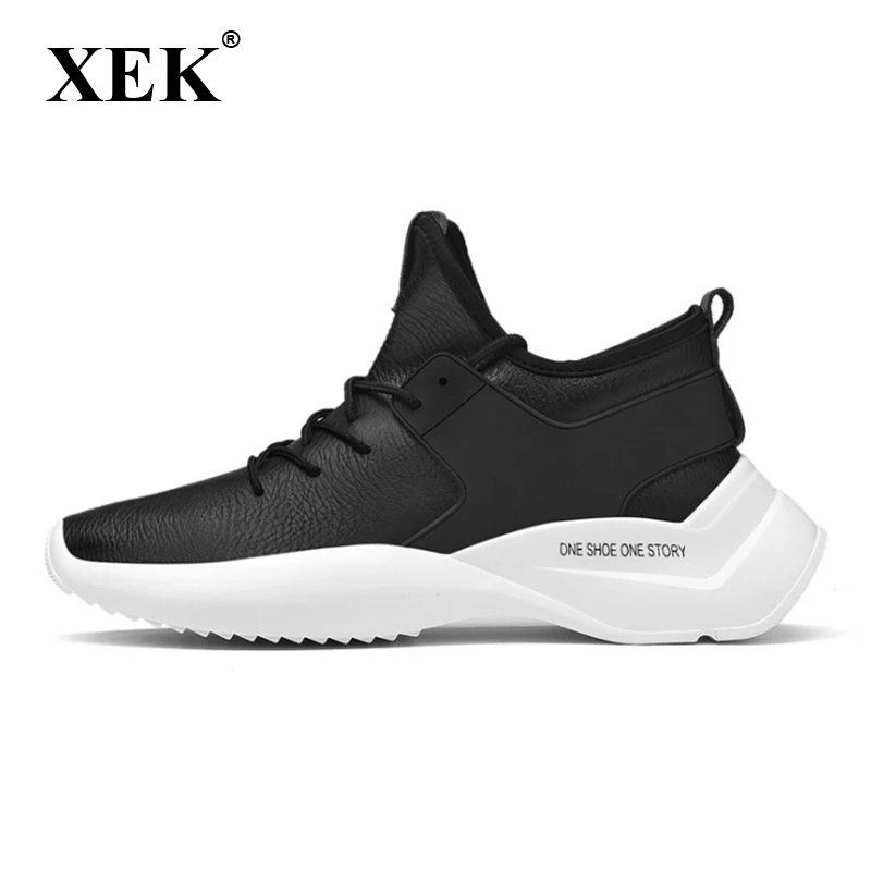 Мужские кожаные кроссовки XEK белые и черные на высокой платформе повседневная