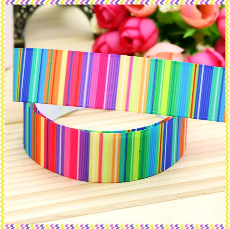 

New 7/8'' Free shipping stripe printed grosgrain ribbon hair bow headwear party decoration wholesale OEM 22mm H4007