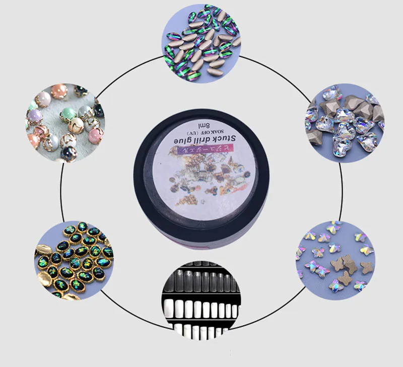 8ML/Box Gel Nail Art Rhinestone Gel Glue Use For Nail Tips Decoration Jewelry With brush