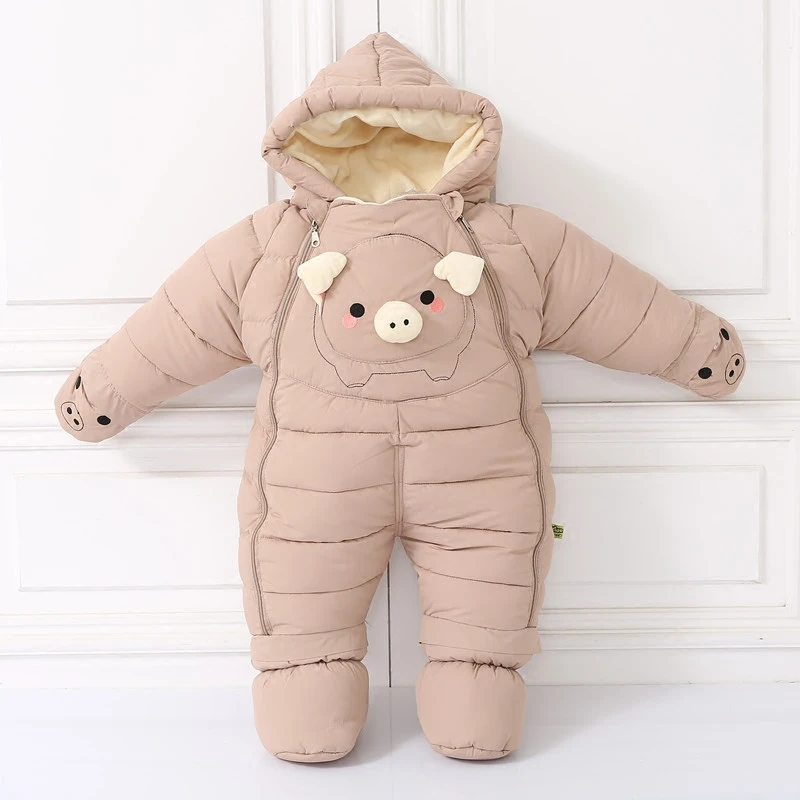 30 degrees cold Winter warm Baby girl Clothes New born Style Baby Rompers Baby Boys Jumpsuits cute Cartoon Infant Overalls - Цвет: piggy