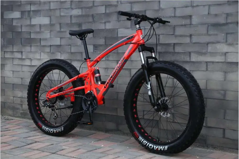 Red Пляжный велосипед MTB 26*4,0 шины дисковый тормоз Снежный велосипед 27 скоростей алюминиевый жир велосипеды двойная подвеска Magnisium интегрированное колесо - Цвет: Red