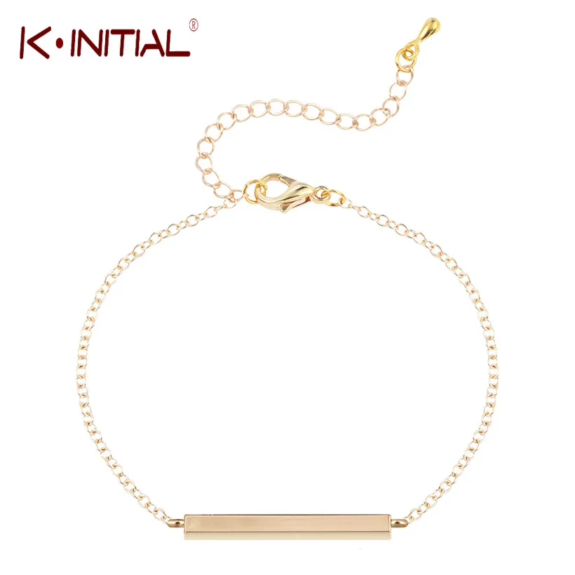 Kinitial Мода 2017 г. бар браслет Золотой/Серебряный квадрат для Для женщин девушка