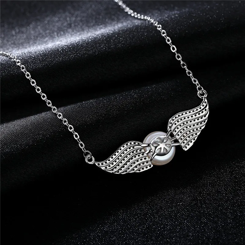Authentic 925 Sterling Silver Angel Wings Clear CZ Necklaces Exquisite Pearl Pendant Necklace Luxury Jewelry Gift | Украшения и