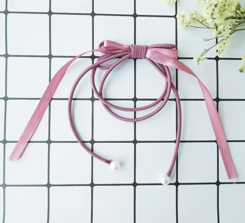 HC 2 Pcs/lot Lovely Bow Ties Simulated Pearl Handmade Elastic Baby Hair Girls Ponytail Holder Women Cute Accessories F | Украшения и