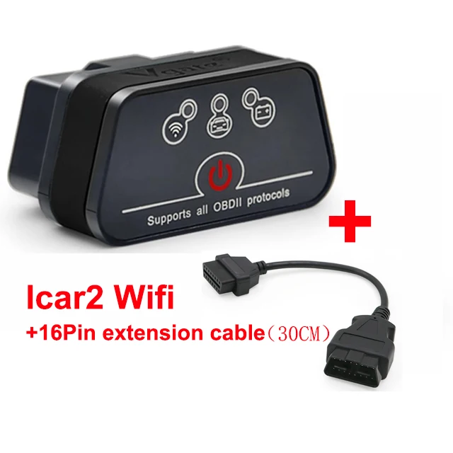 Black with cable Vgate ICAR2 wifi mini ELM327 OBD2 считыватель кодов для IOS iPhone iPad Android ICAR 2 ELM 327 wifi адаптер OBD II диагностический инструмент - Цвет: Black with cable