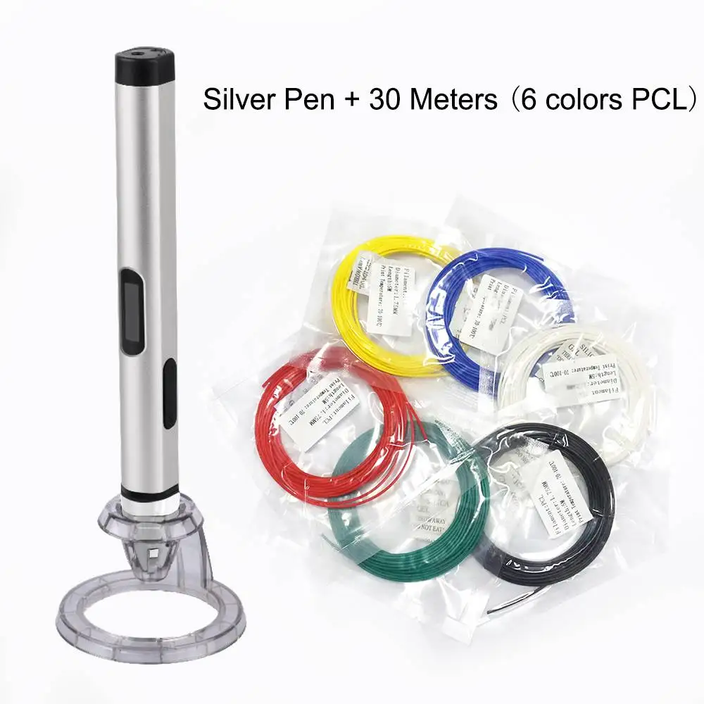 Silver pen 30M PCL Dewang Новые X4 Интеллектуального 3D Печать Ручка с ЖК-Экраном, Низкая Температура USB 3D Ручка Металлический цвет Ультра-свет - Цвет: Silver pen 30M PCL
