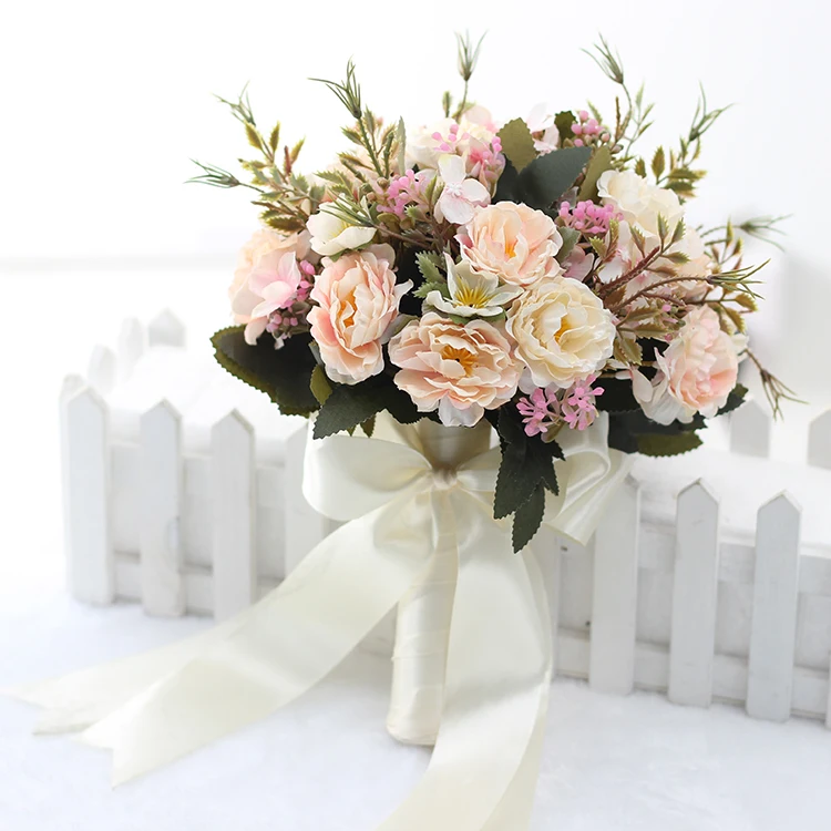 

New sale Hand Holding Flower Bouquet Wedding Bridal Bridesmaid Bouquet Artificial Peony Silk Flowers Home Decoration Ph001