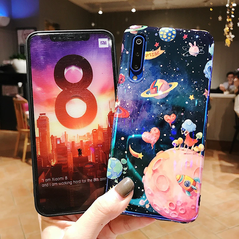 Чехол-светильник синего цвета для телефона Xiaomi 6, 6, X, 8, 9, 9SE, глянцевый мягкий ТПУ чехол для Redmi Note 7, задняя крышка, fundas Capa