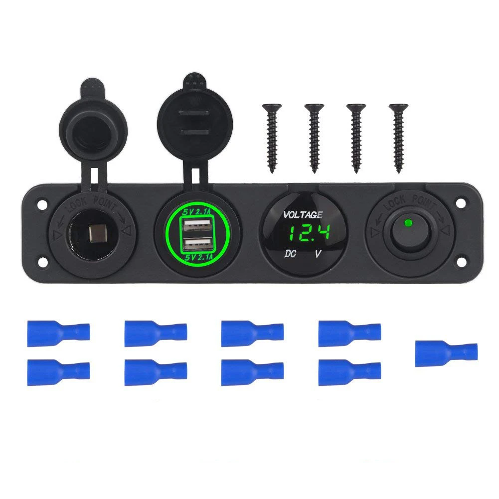 Зеленый DIY 4 отверстие Панель 4.2A dual usb Автомобильное зарядное устройство прикуриватель кулисный переключатель вольтметр Для автомобилей класса RV Лодочный Прицеп автомобилей Грузовик яхта - Название цвета: Зеленый
