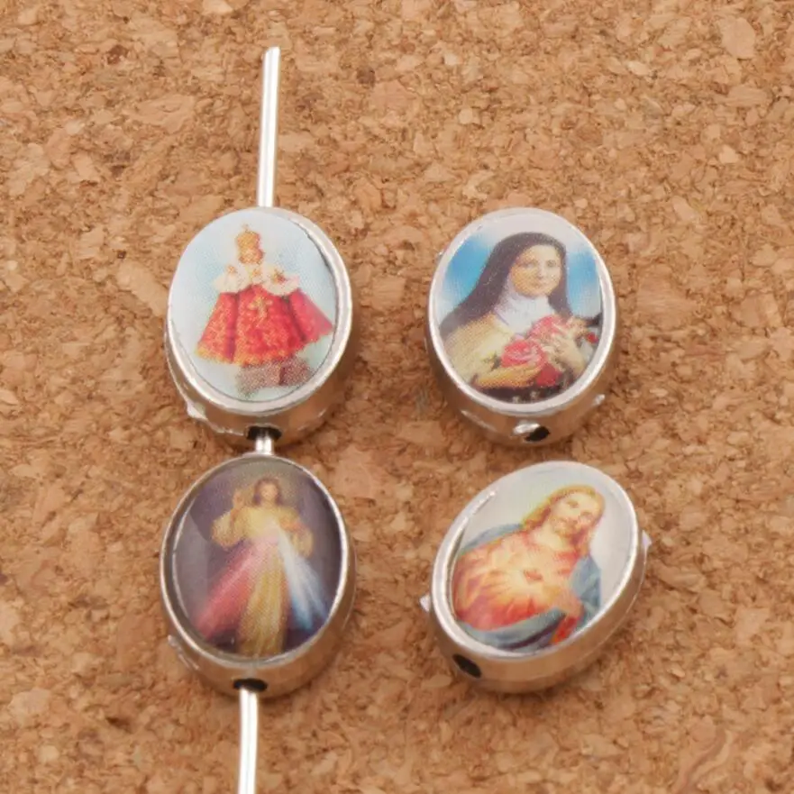 Сент-Jesus Maria овальные спейсеры шарма бусины 20 шт./лот старинная Серебряная бусина ювелирных украшений Hand-Made L1674 10x8 мм