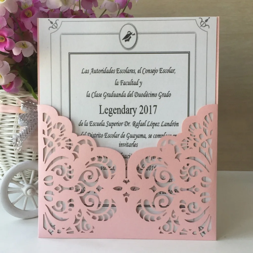 

50pcs New Laser Cut Pearl Paper Lace Design bar mitzvah Christening Greeting Blessing card wedding Invitation Postcard Gift Card