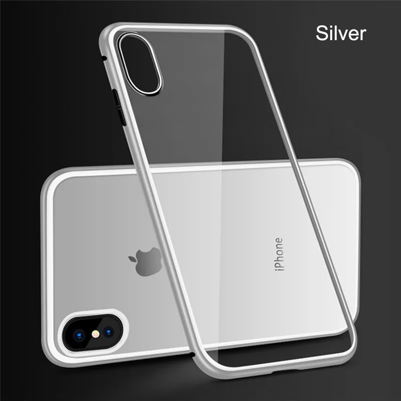 silver-Clear back ChengKeAnQi ультра Магнитный чехол для телефона для iPhone X 6 7 8 Чехол 9H закаленное стекло крышка для iPhone X 8 7 6s Plus чехол в виде ракушки - Цвет: silver-Clear back