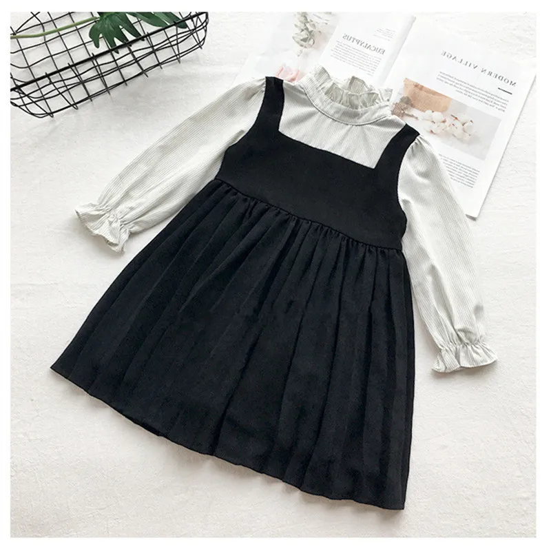 Детское плиссированное платье в полоску с длинным рукавом на возраст 2-8 лет |