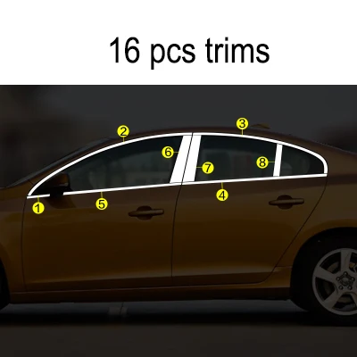 Lsrtw2017 304 нержавеющая сталь окна автомобиля планки для volvo s60 2012 2013 2011 - Название цвета: 16 pcs trims