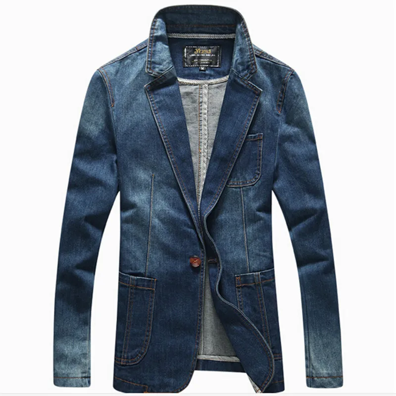 Модная Джинсовая повседневная мужская куртка s пиджак мужской синий мужское пальто Блейзер джинсовая куртка размера плюс 3XL Джинсовый блейзер - Цвет: shen lan