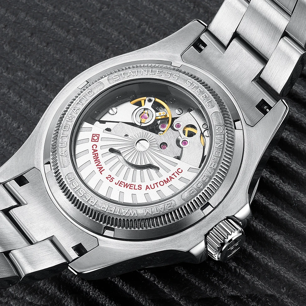 Карнавал сапфир автоматические механические часы для мужчин серебро