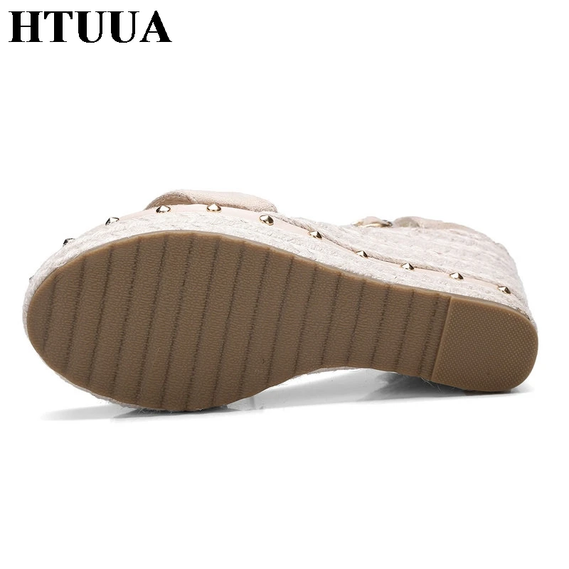 HTUUA 2018 New Women Sandals Summer Wedges Platform Shoes Rivet Fashion Ankle Strap Buckle 11CM High Heels Ladies SX1045 | Обувь