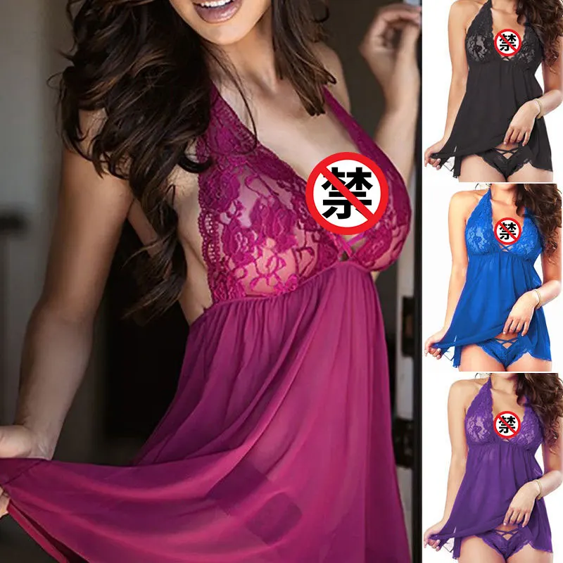 Sexy Lingerie Robe Dress Women Hot Erotic Porno Transparent Haltter Babydoll Plus Size Nightwear Sex Costumes | Тематическая одежда