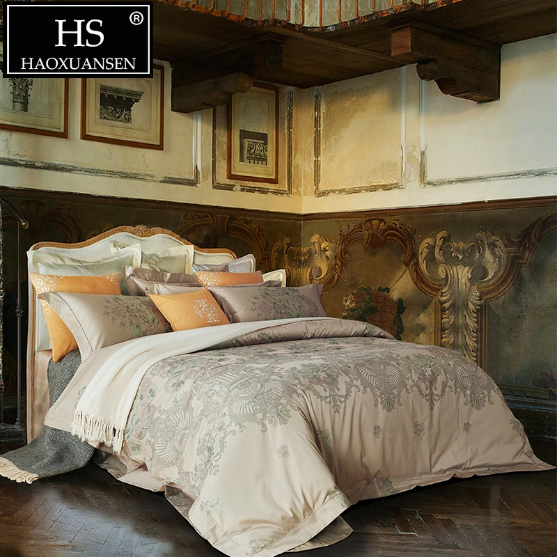 bedding set 650TC Челси сад жаккард постельное белье Египетский хлопок пряжа окрашенная ткань простыни пододеяльник наволочка queen King size - Цвет: bedding set