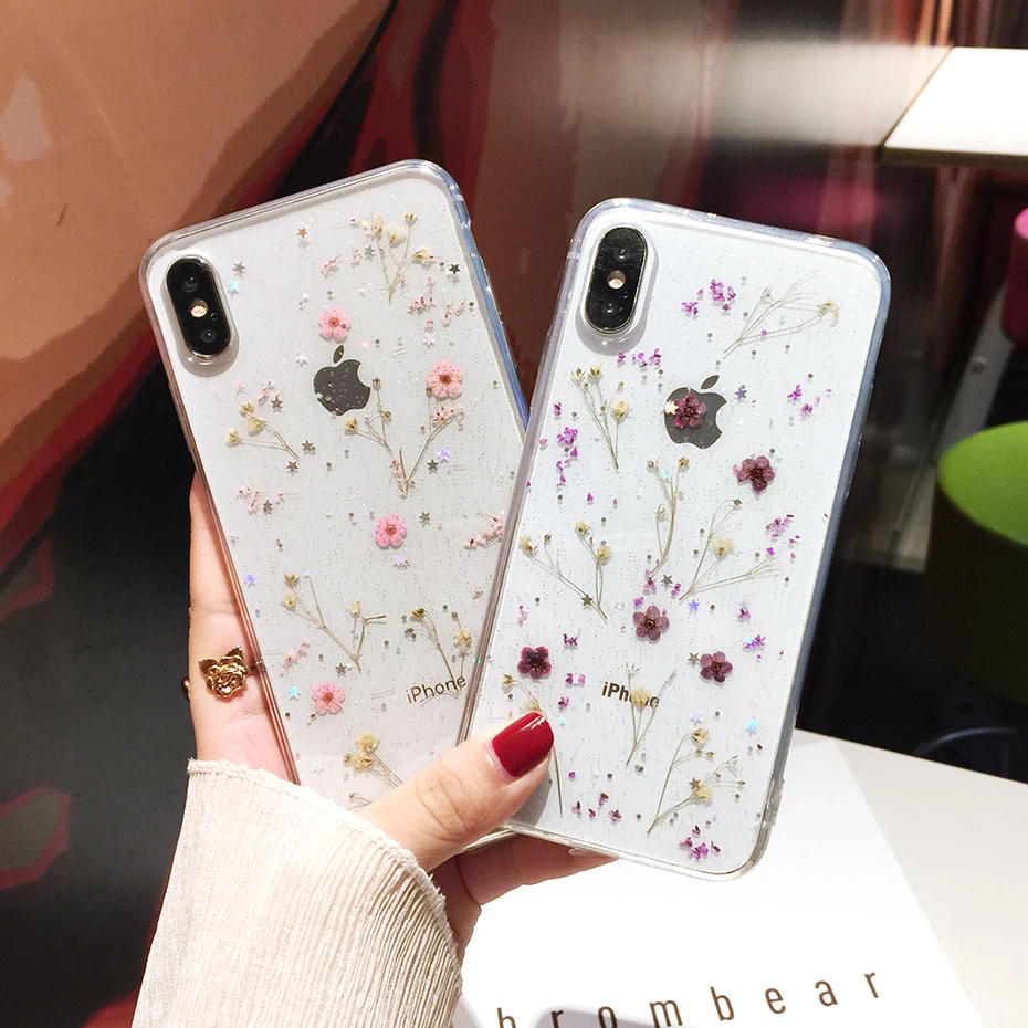 GYKZ настоящие цветы высушенные прозрачный мягкий чехол из ТПУ для iPhone XR X 10 XS Max 6 6s 7