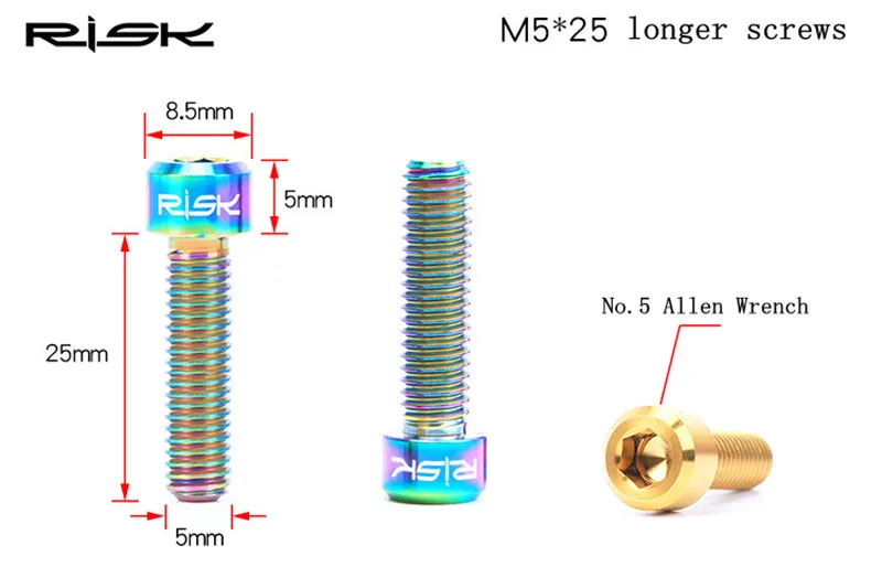 Риск 2 шт./лот M5x25mm велосипед из титанового сплава тормозные рычаги фиксированные Винты Горный велосипед Расширенная ручка Тормозная замковое кольцо фиксированные болты