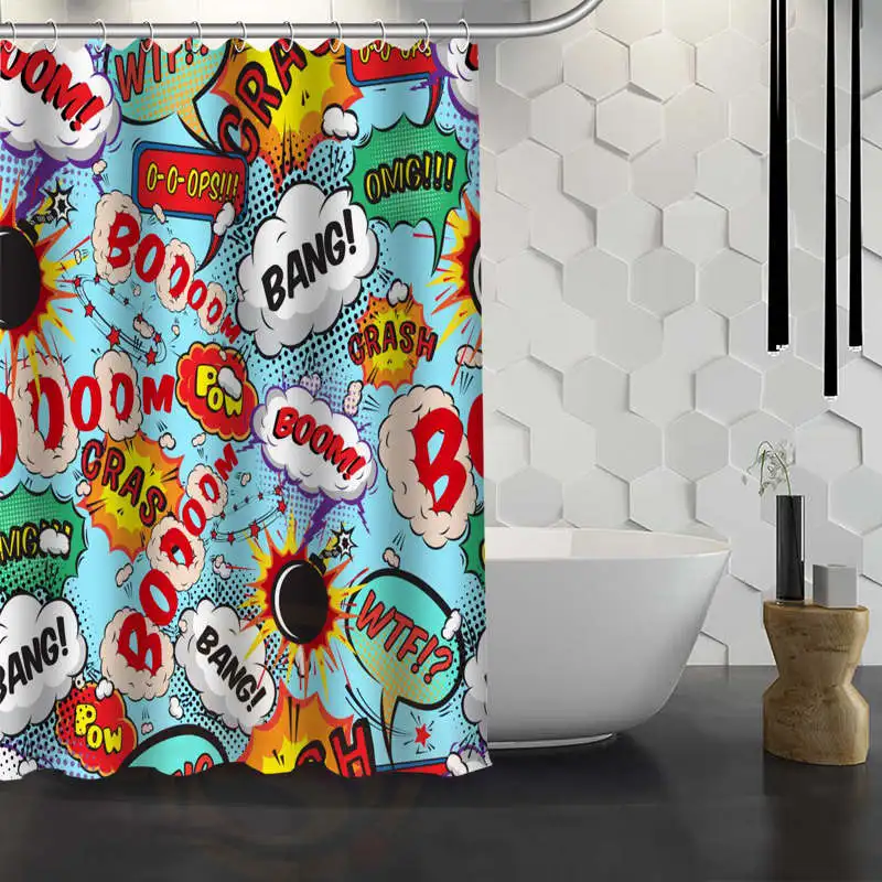 

Hot Sale Custom Comic Pop Art Shower Curtain Waterproof Fabric Shower Curtain for Bathroom F#Y1-17