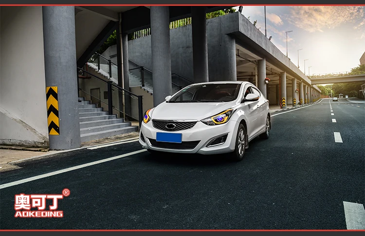 АКД Тюнинг автомобилей фары для hyundai Elantra 2012- светодиодные фары DRL ходовые огни биксеноновые фары Противотуманные фары с ангельскими глазками