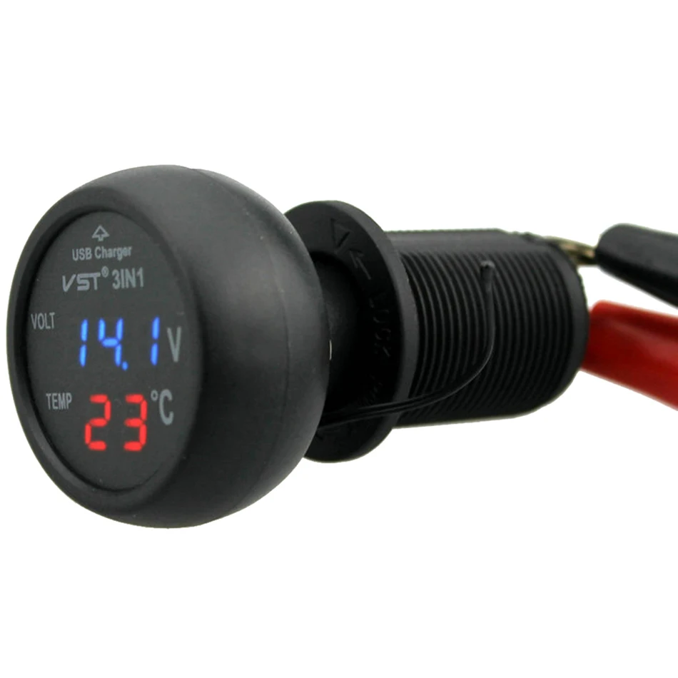 Многофункциональное автомобильное зарядное устройство USB 3 в 1 термометр