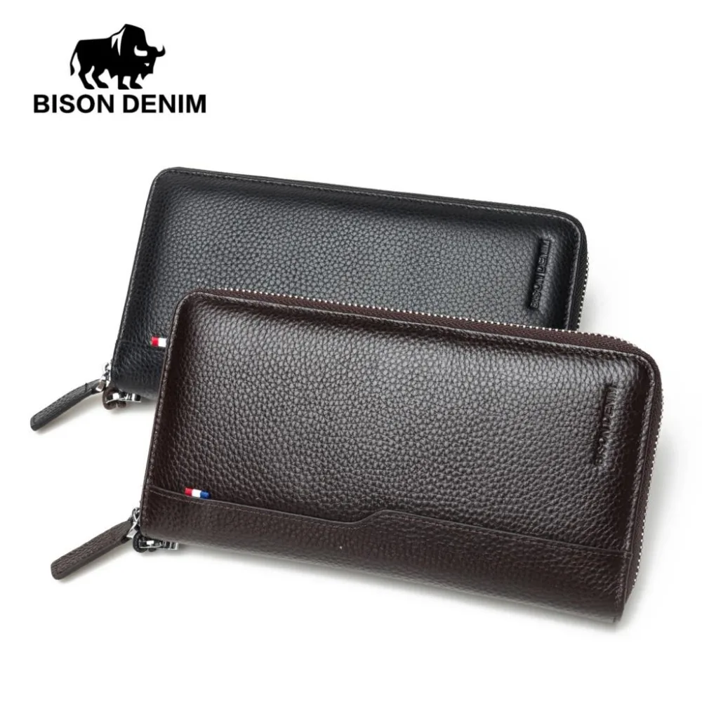 Модные брендовые мужские кошельки BISON DENIM бумажники большой вместимости из