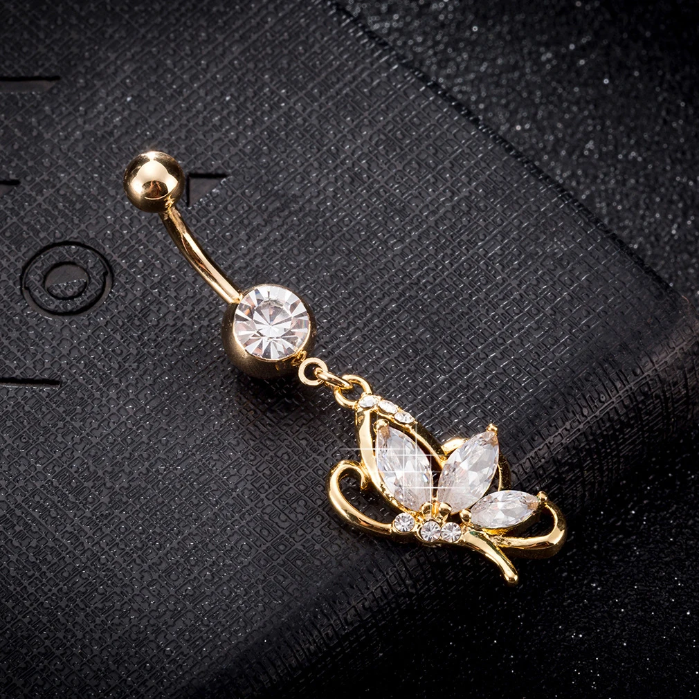 Прямая продажа с фабрики бабочка пупок кольцо мода циркон живота pin нержавеющая